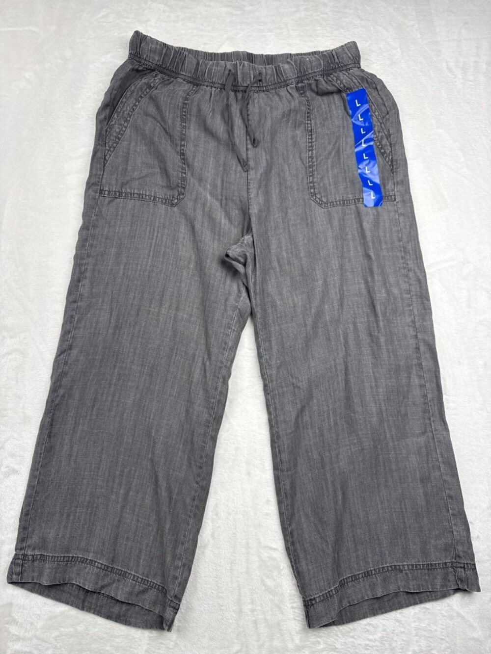 Splendid Womens Gray Casual Wide-Leg Pants L Elastic Waistband With Drawstring